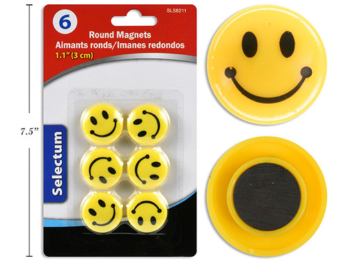 Magnets-Round/Happy Face 6Pk