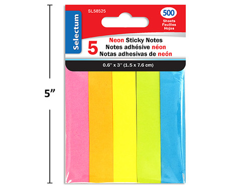Sticky Notes-Neon Colors 0.6"x 3" 5Pk