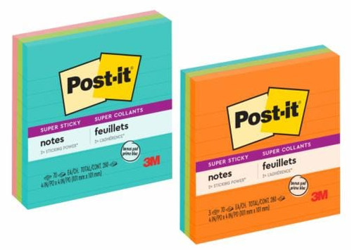 Post-It Note 4 x 4" Assorted Colors/Super Sticky 4Pk