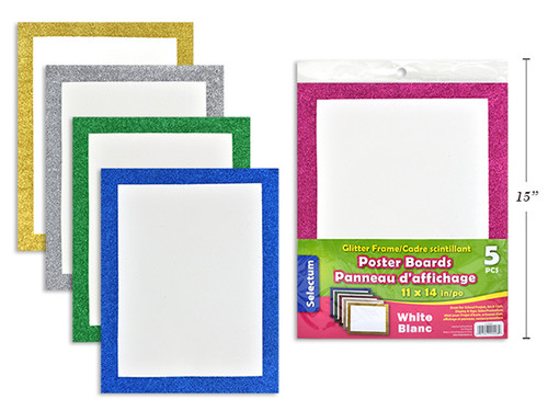 Poster Board 11" x 14" White w/Glitter Frame 5Pk