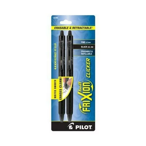 Pen Frixion Clicker-Erasable & Retractable Black/Fine 2Pk