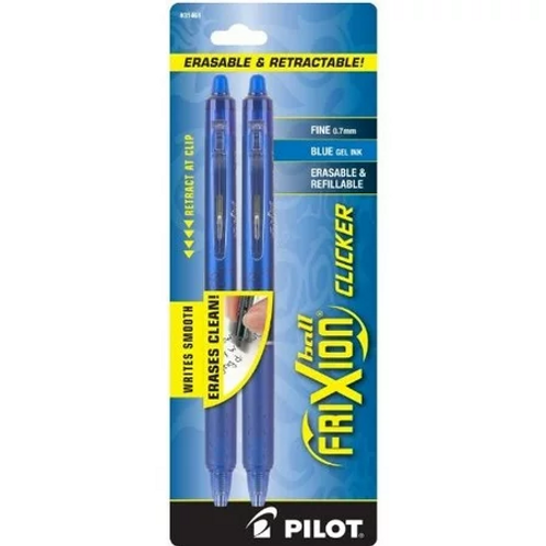 Pen Frixion Clicker-Erasable & Retractable Blue/Fine 2Pk