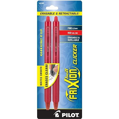 Pen Frixion Clicker-Erasable & Retractable Red/Fine 2Pk