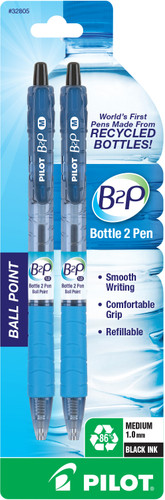 Pen B2P Retractable Ball Point Black/Medium 2Pk