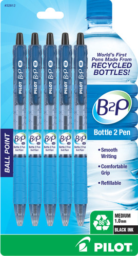 Pen B2P Retractable Ball Point Black/Medium 5Pk