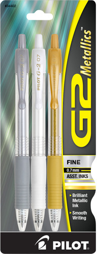 Pen G2 Metallics Retractable Assorted Inks/Fine 3Pk