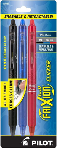 Pen Frixion Clicker Erasable & Retractable Assorted Inks/Fine 3Pk