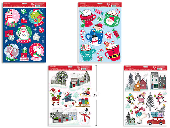 11.75in x 16.14 Xmas Window Clings. 4 Asst.Styles. Country of origin: CN