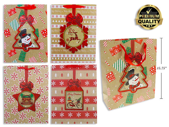 Xmas Glitter Vintage Premium Matte Gift Bag w/ Tip-On -Jumbo.Satin Ribbon Handle. 4 Asst.J-Hook.
Country of origin: CN