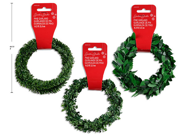 8.2ft Xmas Crafters Pine Garland. 3 Asst.Styles.  Wrap Around h/c.. Country of origin: CN