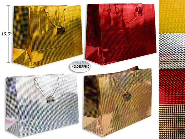 Holographic Giftbag - Oversize Horizontal. 4 Asst. 21.7in(W) x 15.5in(H) x 8-1/8in (Gusset). J-Hook.
Country of origin: CN