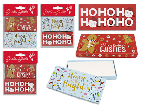 2pk 7in x 3.25in Xmas Foil Hot Stamp Paper Gift Card Holder. 2 Asst/PK. 3 Asst. Pbh. Country of origin: CN
