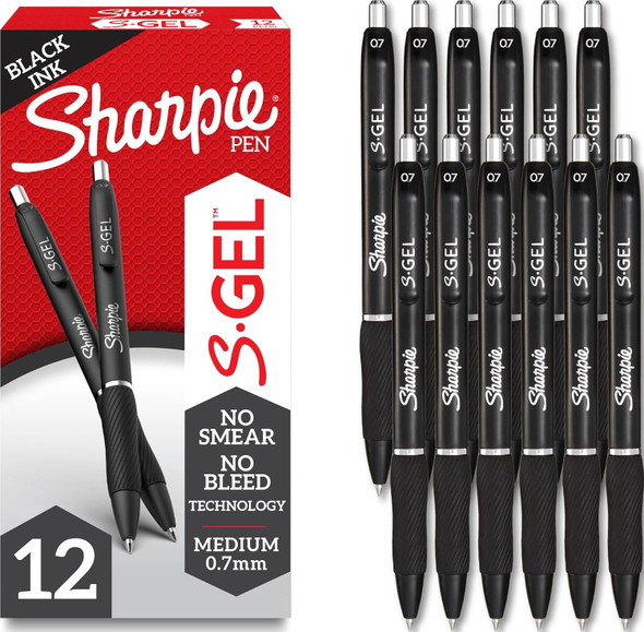 Pen Sharpie S-Gel Black/Medium Tip (Dozen) (6/12) (Retractable)