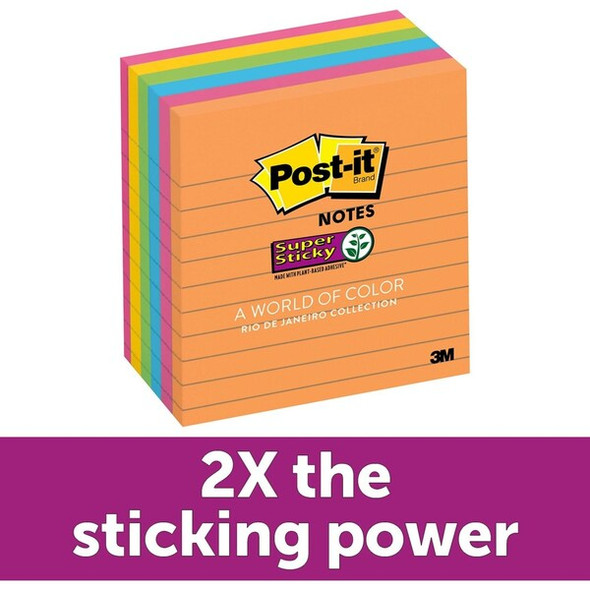 Post-it Notes 4"x 4" Ruled/Super Sticky (Rio de Janeiro Collection) 6ct.