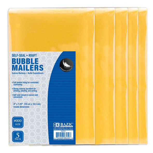 Bubble Mailers-Self-Seal 4"x 7.25" (#000) 5ct.