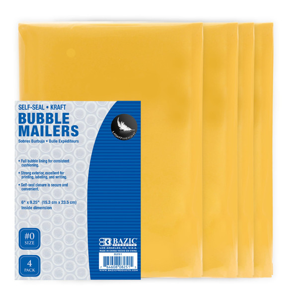 Bubble Mailers-Self-Seal 6"x 9.25" (#0) 4ct.