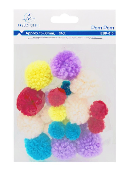 Pom Poms Asst'd Colors & Sz 24ct