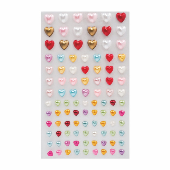 Stickers-Acrylic Hearts Pearl Effect Assorted Colors 100ct.