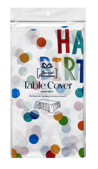 Tablecover 54 x 108-Happy Birthday w/Dots