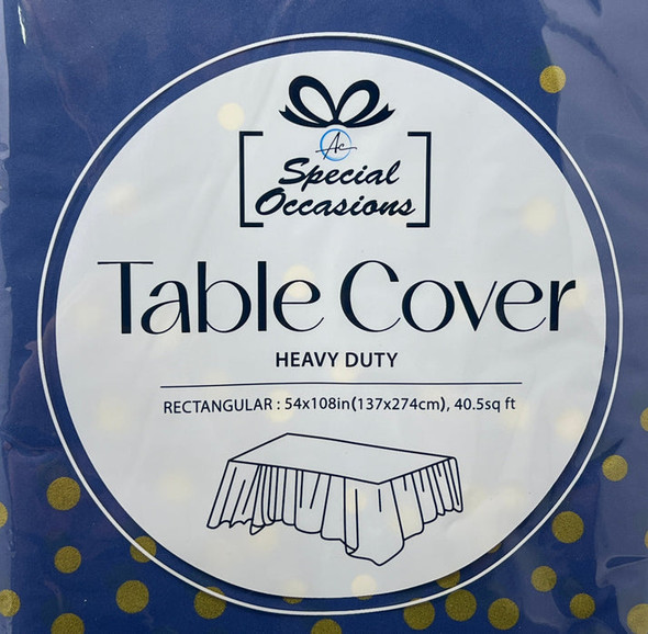 Tablecover 54 x 108-Blue w/Gold Dots