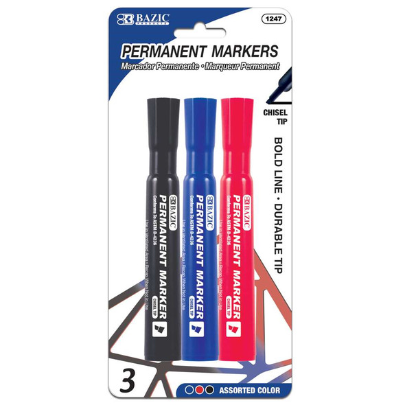 Markers Bazic Assorted Colors/Chisel Tip 3ct. Markers Bazic Assorted Colors/Chisel Tip 3ct.