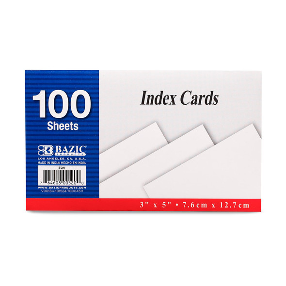 Index Cards 3"x 5" Unruled/White 100ct.