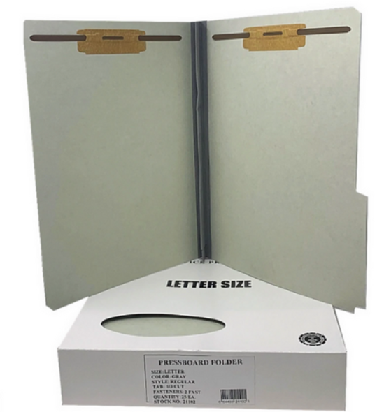Pressboard Folder Letter 2-Fasteners/Gray (25/Box)