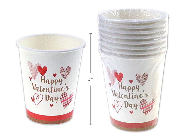 Paper Cups 8ct 9oz Vtine Disposable