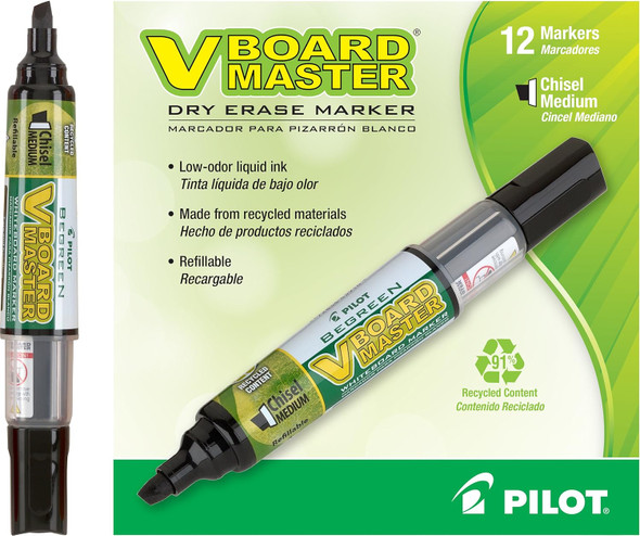 Dry Erase Markers V Board-Black/Chisel Point (Dozen)