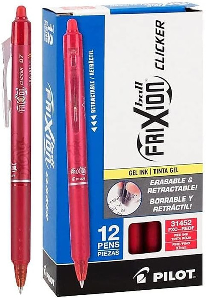 Pen Frixion Clicker-Erasable & Retractable Red/Fine (Dozen)