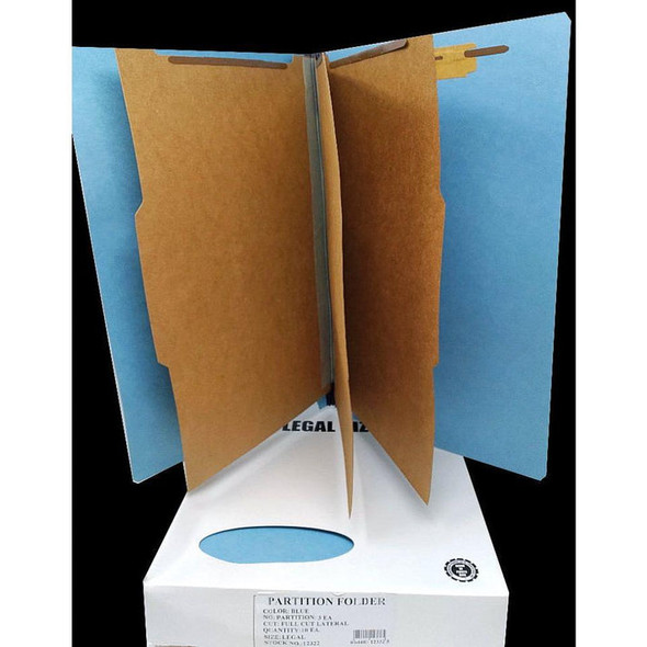 Partition Folder Legal 3-Division/Blue (10/Box)
