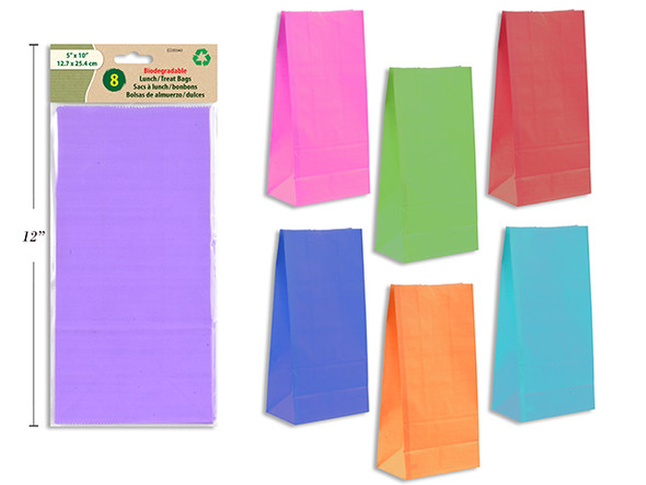 Lunch Treat Bags 5"x 10" Assorted Colors (9 Colors) 8ct.