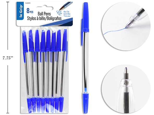 Ball Point Pen-Blue 8ct.