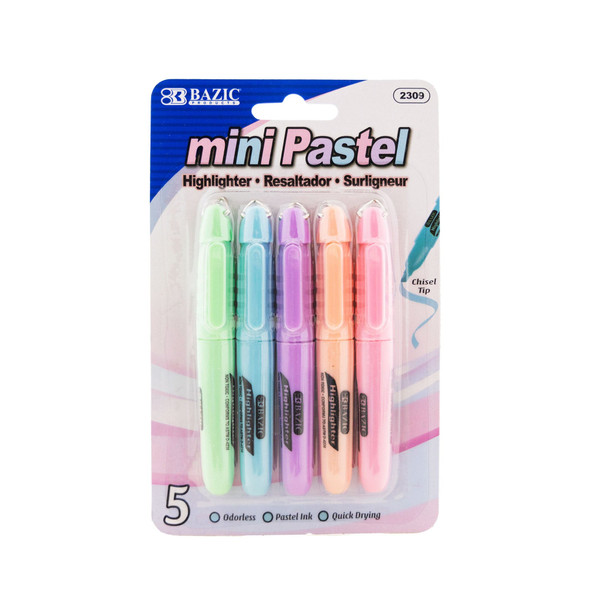 Highlighters Pastels Mini w/Cap Clip 5ct.