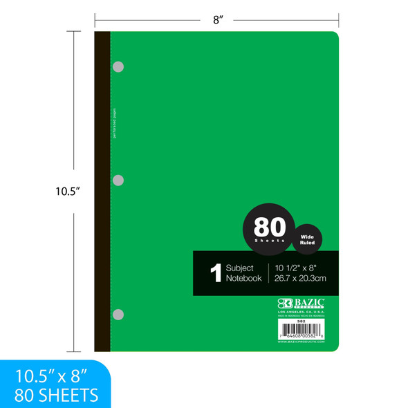 Notebook 1-Subject Wireless/Wide Ruled 80ct.