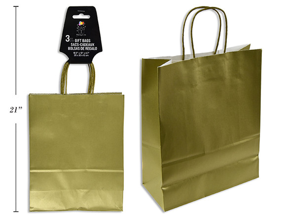 Gift Bag Matching Color Handles Kraft Gold 3pc/Tag (10.2x13x4.7"), MOQ:12