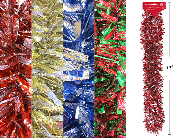 Garland-Embossed Chunky Tinsel 9ft  2-Tones 3ply x 3in.. 4 Asst.Colours. h/c, MOQ:12