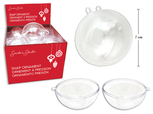 Ornament Container 70mm Clear Snap/Clear Colour Only. 48/Dsp., MOQ:48