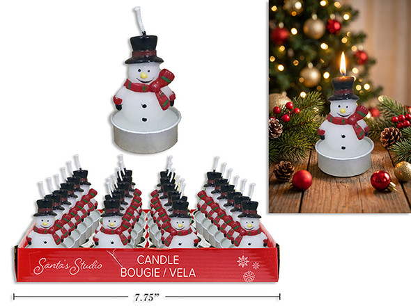 T-Light Candle  Top Hat Snowman 1.5in(D) x 2-3/8in(H)  24/Dsp., MOQ:24