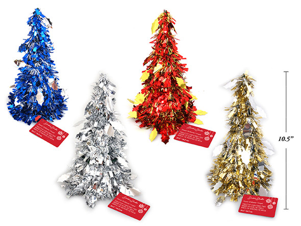 Tabletop Decoration-Tree 10-1/2in Tinsel 4 Asst.Colours. Cht, MOQ:24