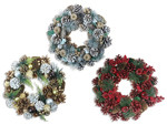 Wreath 13.4in Natural Pinecone 3 Asst: White / Gold / Red. Cht., MOQ:6