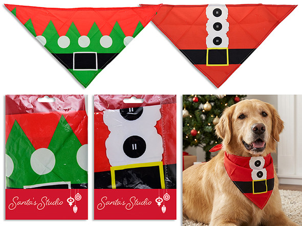 Pet Bandana 18.1in x 9.4in Xmas Triangular Santa / Elf Suit  2 Asst. h/c., MOQ:12