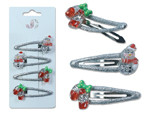 Hair Clip 4pk 1.85in Xmas Glitter Epoxy 2 Styles/Pack. Polybag w/Insert., MOQ:12