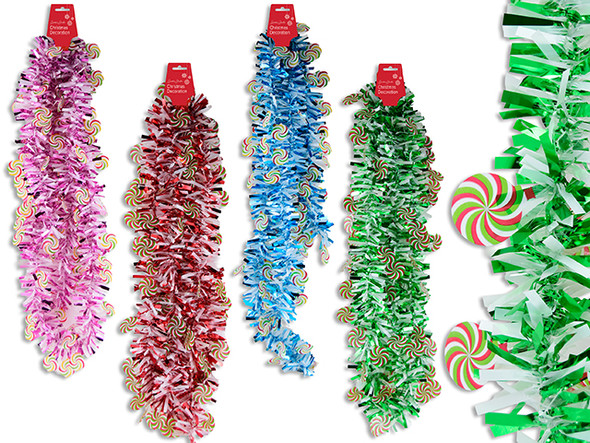 Garland 6.5ft x 5ply 2-Tone Chunky Tinsel w/ Die-Cut Candy. 3.5in Tips. h/c., MOQ:24