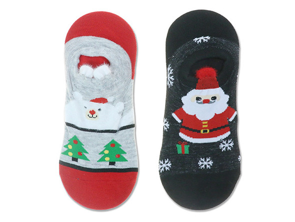 Socks (Ankle) 2pk Adult Low Cut Xmas Printed 2 Asst. J-hook w/ h/c., MOQ:12