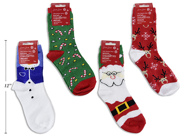 Socks Ladies 10.25in x 3-1/8in Xmas Ladies Printed Knitted 4 Asst.Styles. h/c., MOQ:12