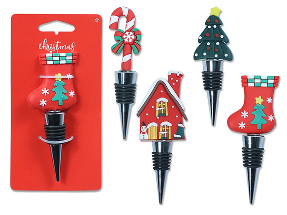 Wine Stopper w/PVC Topper Alloy 4 Asst.Styles. t.o.c., MOQ:12