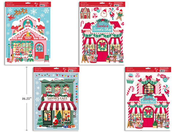 Window Clings (Glitter) Candy Shop Sheet Size: 16.1in x 11.4in. 4 Asst.Styles., MOQ:18