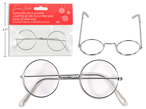Santa Spectacle Glasses 4.75in Metal Frame  Pbh., MOQ:12