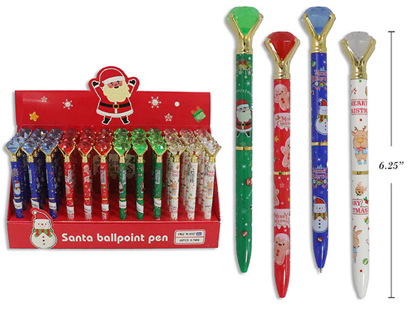 Pen w/Plastic Diamond Topper 6.25in  4 Asst.Styles. 48/Dsp. English Only, MOQ:48
